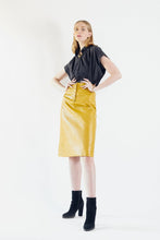 Load image into Gallery viewer, Glossy Vegan Leather Pencil Skirt – Women’s Chic Faux Leather Skirt
